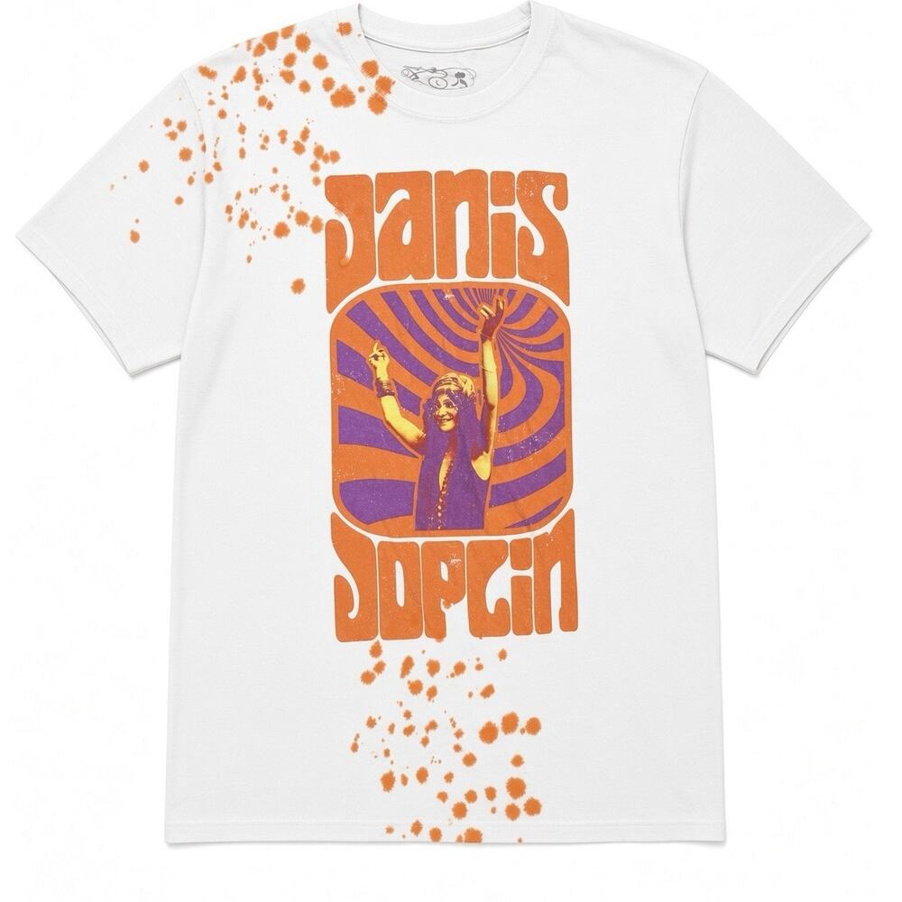 Janis Joplin Official Graphic Tee Large Goodie Two Sleeves Psychedelic Print EUC